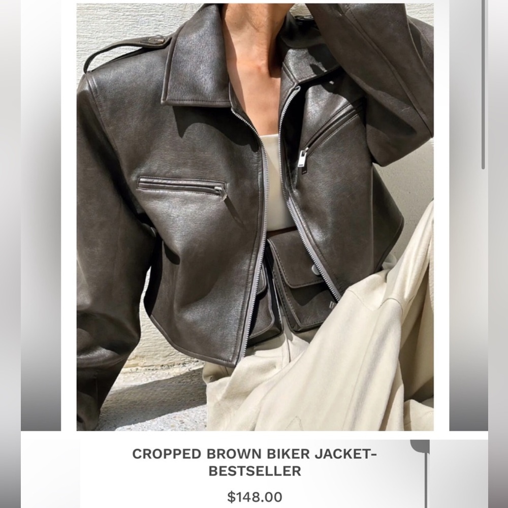 Pixie Market cropped vegan Biker Leather Jacket size small, NWT